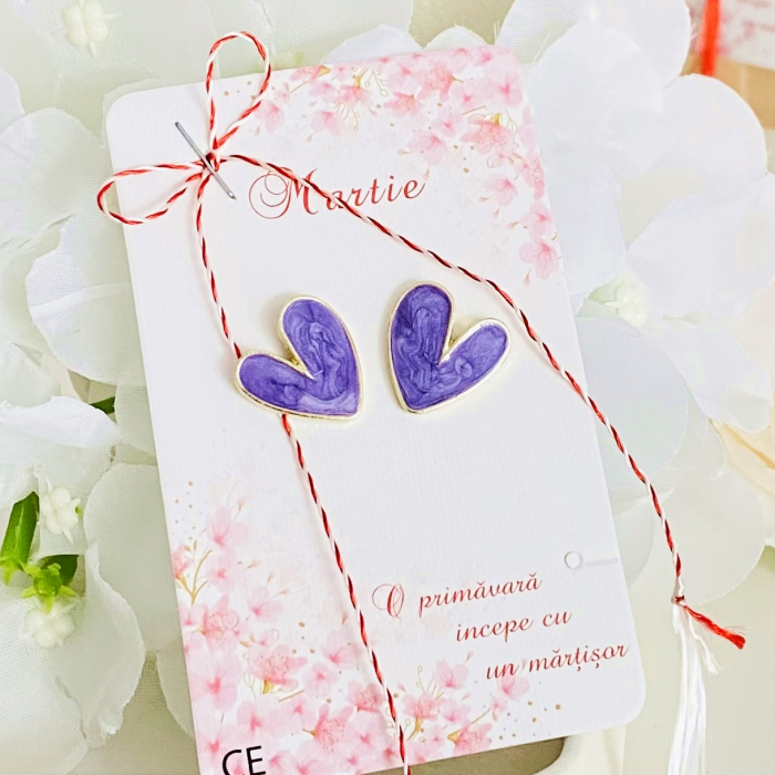 Martisor Cercei Inimioare Mov, Cercei Dama, Bijuterii Femei, Martisoare Martie [2]