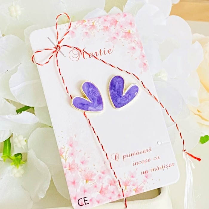Martisor Cercei Inimioare Mov, Cercei Dama, Bijuterii Femei, Martisoare Martie [5]