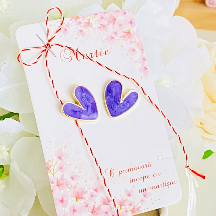 Martisor Cercei Inimioare Mov, Cercei Dama, Bijuterii Femei, Martisoare Martie [4]