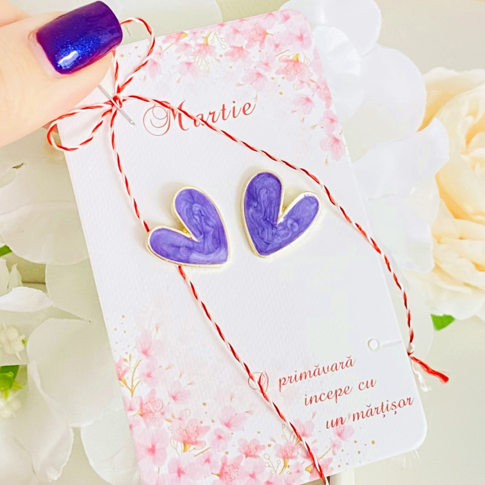 Martisor Cercei Inimioare Mov, Cercei Dama, Bijuterii Femei, Martisoare Martie [3]