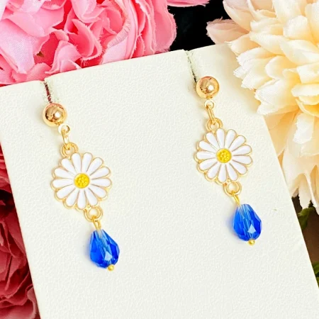 Martisor Cercei Margarete Albe Cristale Albastre, Cercei Dama, Bijuterii Femei, Martisoare Martie [4]