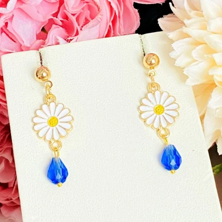 Martisor Cercei Margarete Albe Cristale Albastre, Cercei Dama, Bijuterii Femei, Martisoare Martie [2]