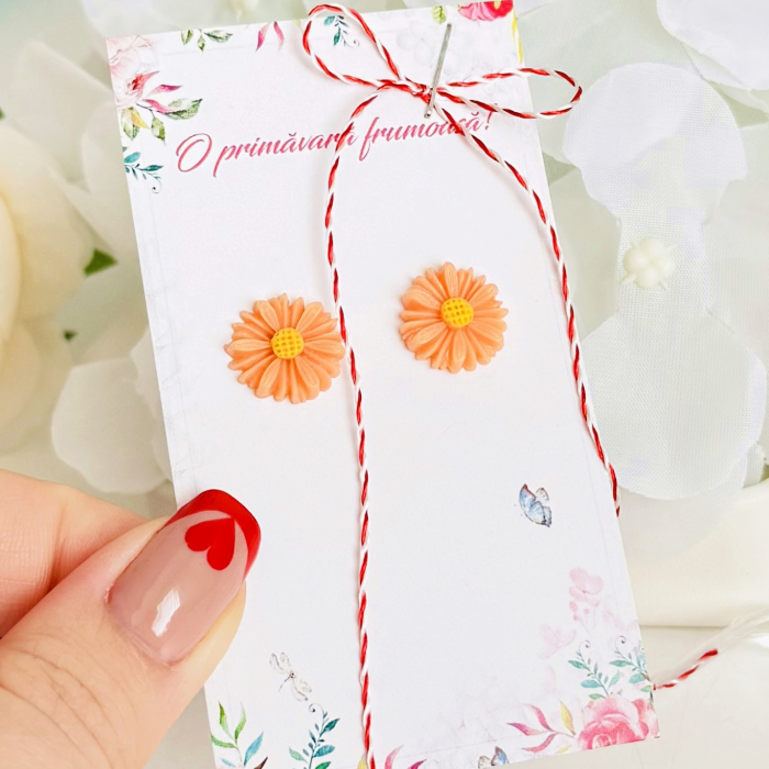 Martisor Cercei Mini Margarete Portocalii, Cercei Dama, Bijuterii Femei, Martisoare Martie [2]