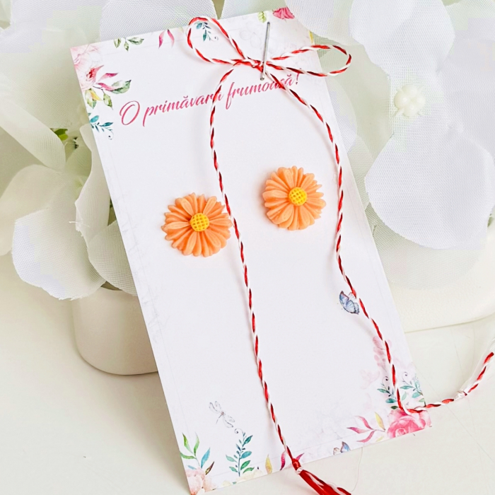 Martisor Cercei Mini Margarete Portocalii, Cercei Dama, Bijuterii Femei, Martisoare Martie [4]