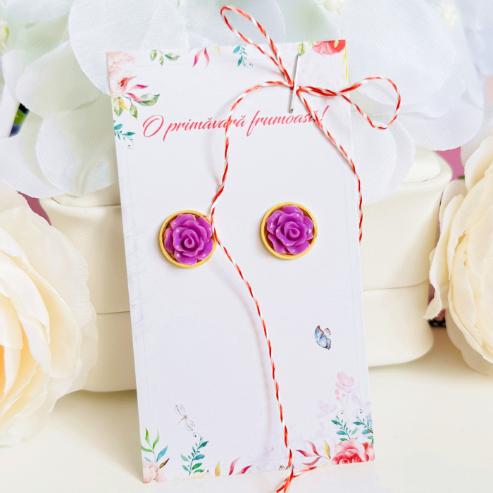Martisor Cercei Mini Trandafiri Mov, Cercei Dama, Bijuterii Femei, Martisoare Martie [3]