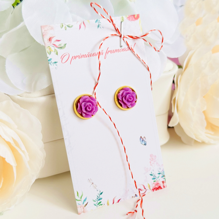 Martisor Cercei Mini Trandafiri Mov, Cercei Dama, Bijuterii Femei, Martisoare Martie [2]