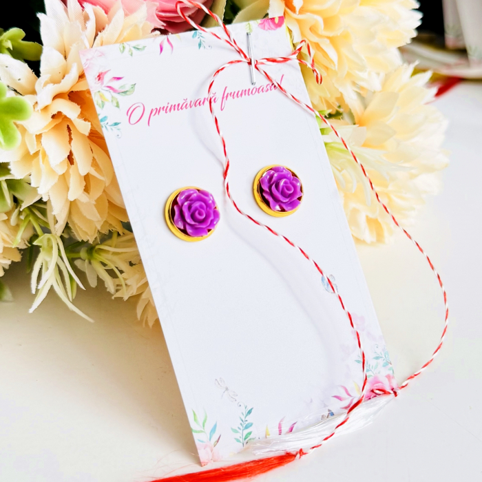 Martisor Cercei Mini Trandafiri Mov, Cercei Dama, Bijuterii Femei, Martisoare Martie [5]