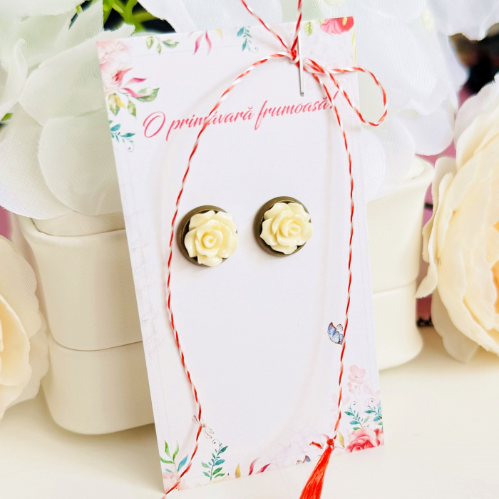 Martisor Cercei Mini Trandafiri Crem, Cercei Dama, Bijuterii Femei, Martisoare Martie [2]