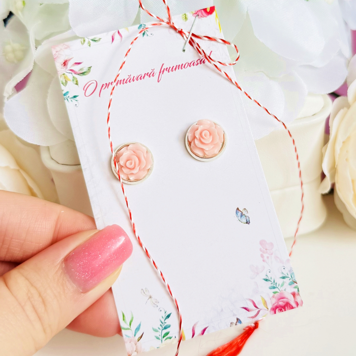 Martisor Cercei Mini Trandafiri Roz, Cercei Dama, Bijuterii Femei, Martisoare Martie [3]