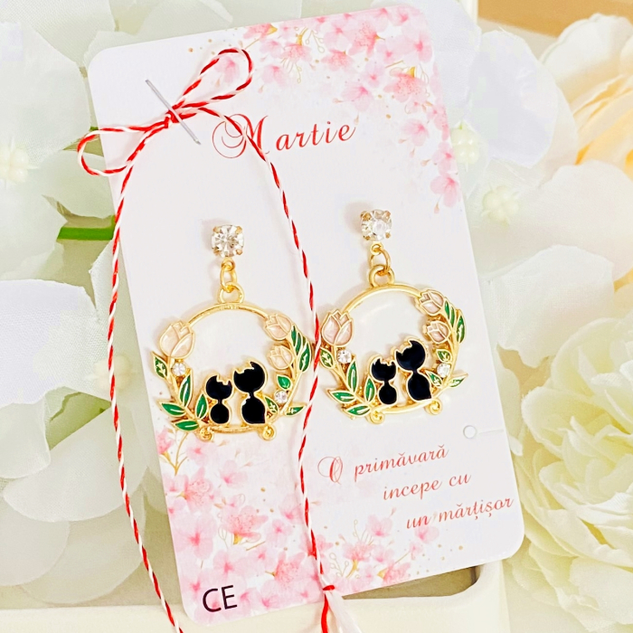 Martisor Cercei Pisici & Flori, Cercei Dama, Bijuterii Femei, Martisoare Martie [3]