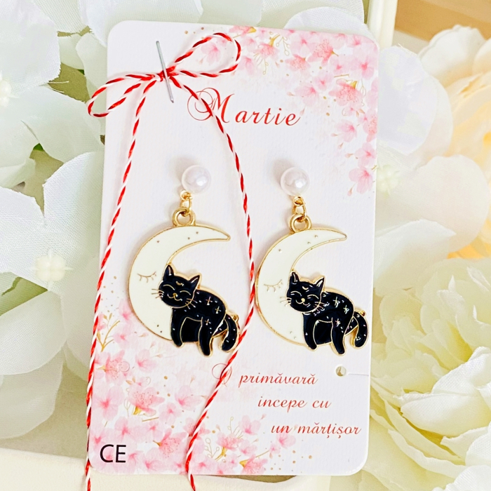 Martisor Cercei Pisici Negre Luna, Cercei Dama, Bijuterii Femei, Martisoare Martie [3]