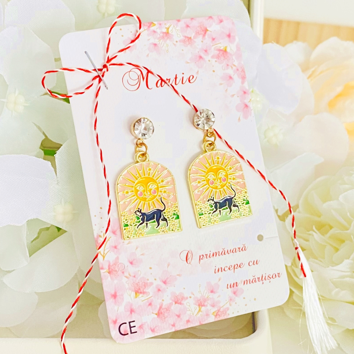 Martisor Cercei Pisici & Soare, Cercei Dama, Bijuterii Femei, Martisoare Martie [4]