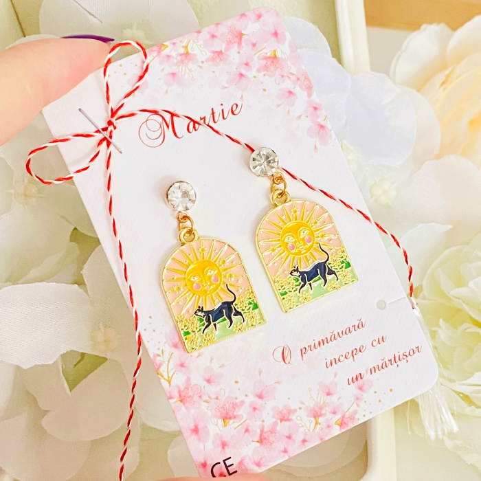 Martisor Cercei Pisici & Soare, Cercei Dama, Bijuterii Femei, Martisoare Martie [2]