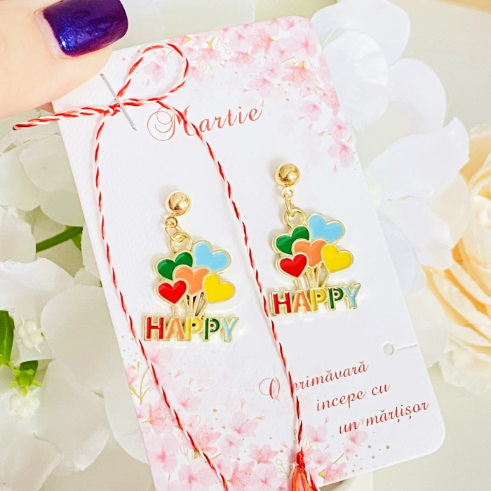 Martisor Cercei Happy, Cercei Dama, Bijuterii Femei, Martisoare Martie [2]