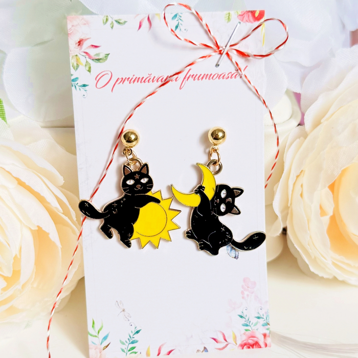 Martisor Cercei Pisici Luna Soare, Cercei Dama, Bijuterii Femei, Martisoare Martie [5]