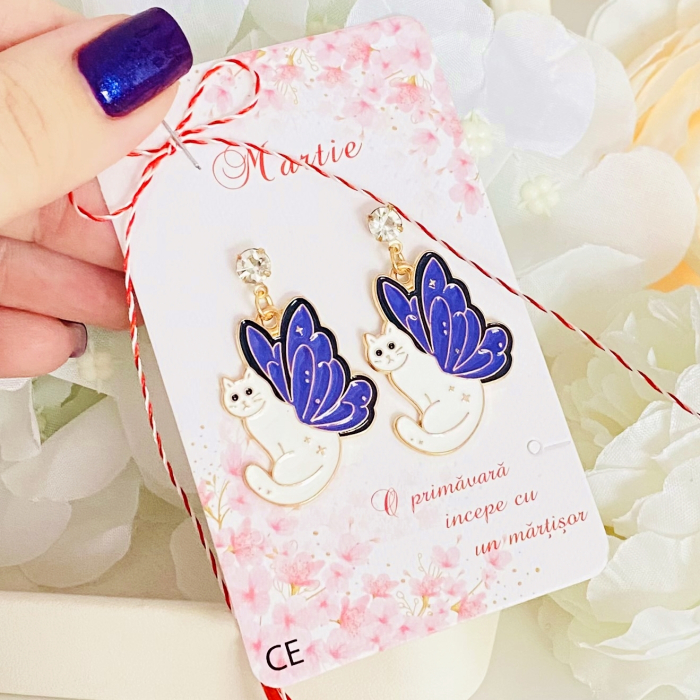 Martisor Cercei Pisici Aripi Mov, Cercei Dama, Bijuterii Femei, Martisoare Martie [4]
