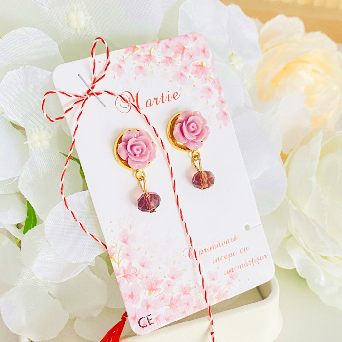 Martisor Cercei Trandafiri Mov, Cercei Dama, Bijuterii Femei, Martisoare Martie [4]