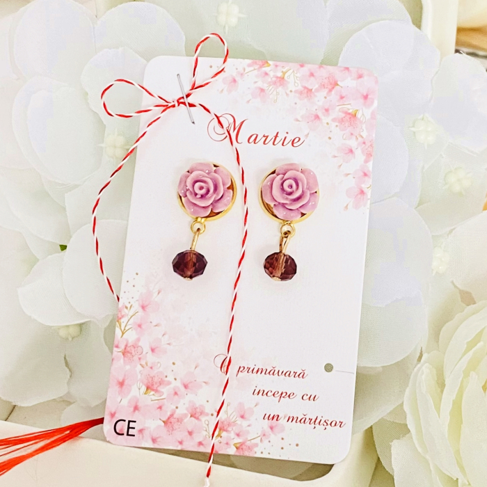 Martisor Cercei Trandafiri Mov, Cercei Dama, Bijuterii Femei, Martisoare Martie [6]