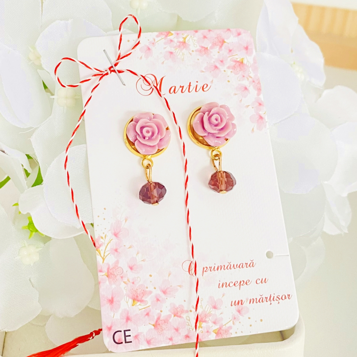Martisor Cercei Trandafiri Mov, Cercei Dama, Bijuterii Femei, Martisoare Martie [2]
