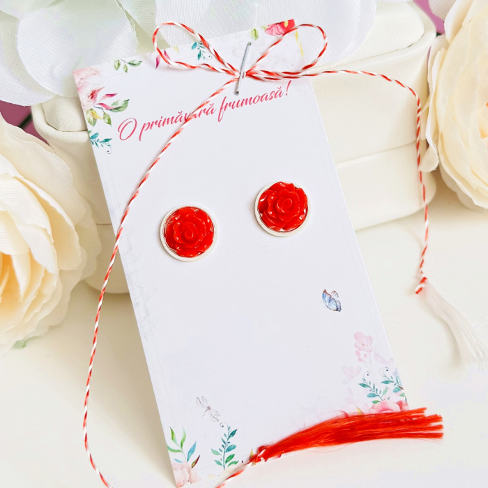 Martisor Cercei Mini Trandafiri Rosii, Cercei Dama, Bijuterii Femei, Martisoare Martie [2]