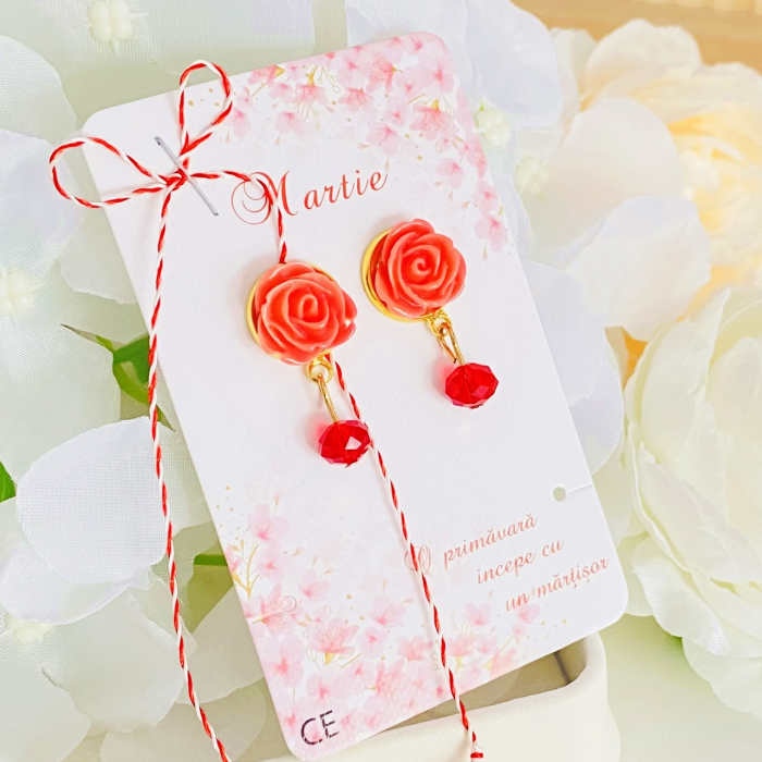 Martisor Cercei Trandafiri Roz Somon, Cercei Dama, Bijuterii Femei, Martisoare Martie [3]