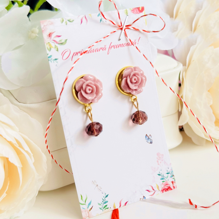 Martisor Cercei Trandafiri Mov, Cercei Dama, Bijuterii Femei, Martisoare Martie [2]