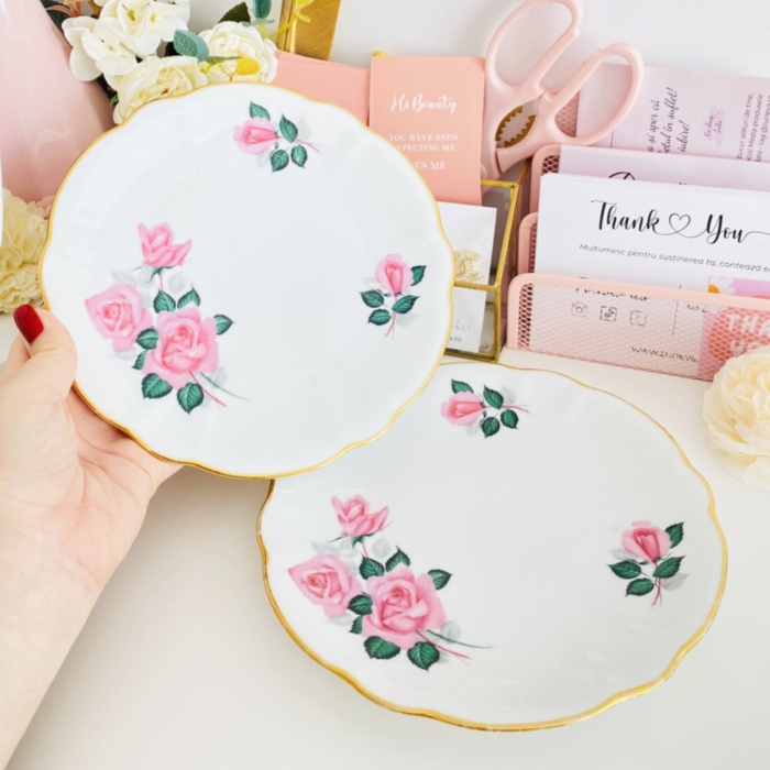 Set 2 farfurii Trandafiri Roz, Accesorii si Decoratiuni Vintage [1]