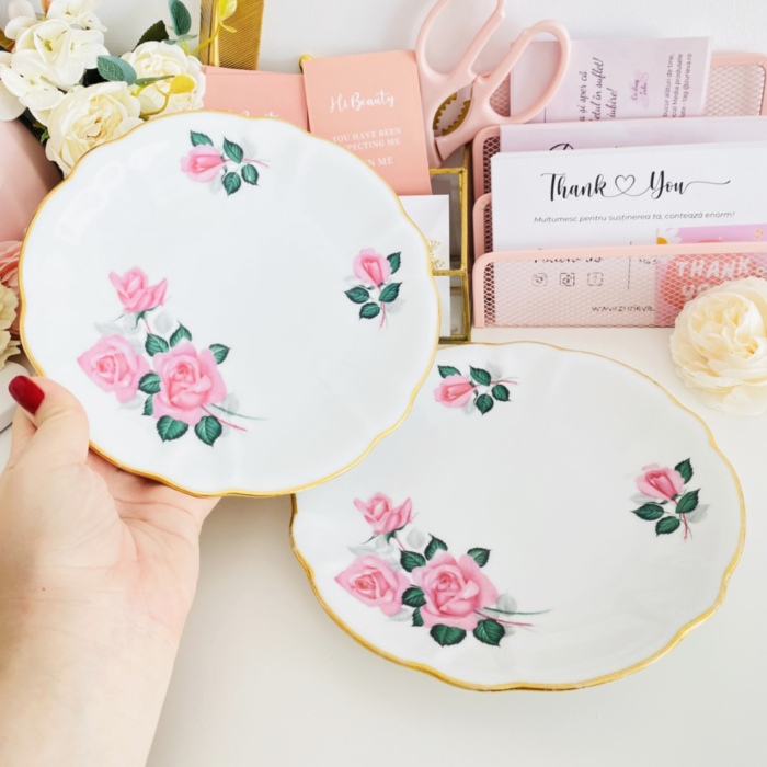 Set 2 farfurii Trandafiri Roz, Accesorii si Decoratiuni Vintage [3]