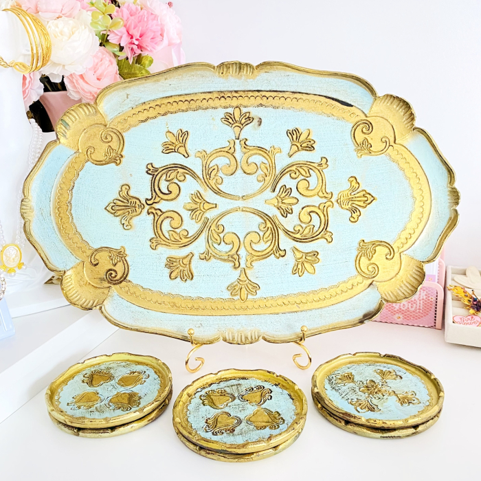 Set Tava Florentina & Suporturi Pahare, Portelan Vintage [1]