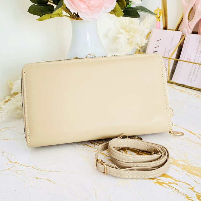 Portofel Crem 2 in 1 tip Geanta Piele Ecologica, Portofele Dama [6]