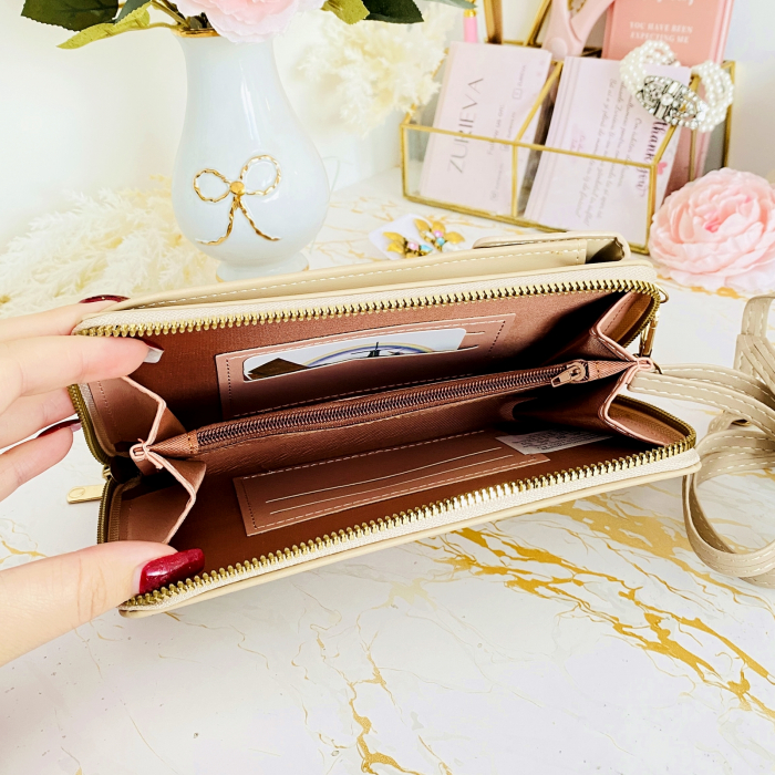 Portofel Crem 2 in 1 tip Geanta Piele Ecologica, Portofele Dama [3]