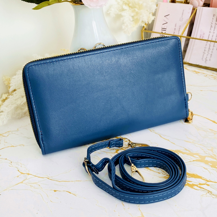 Portofel Albastru 2 in 1 tip Geanta Piele Ecologica, Portofele Dama [8]