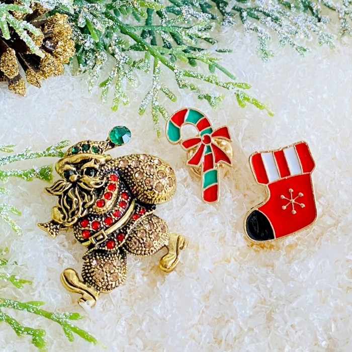 Set 3 Brose Mos Craciun, Candy Cane, Soseta, Brosa Statement, Brose Femei [4]