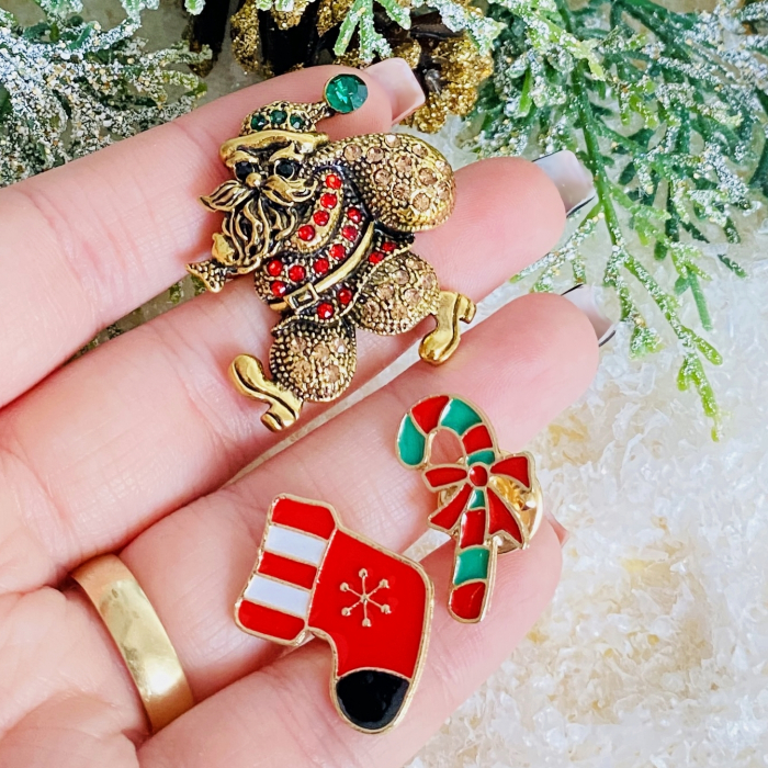 Set 3 Brose Mos Craciun, Candy Cane, Soseta, Brosa Statement, Brose Femei [2]