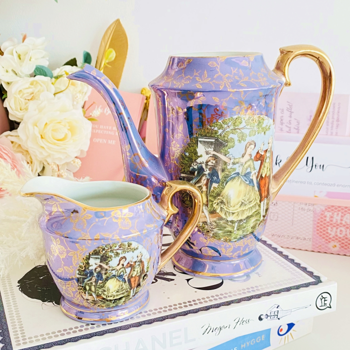 Set Ceainic & Letiera Fragonard Mov, Portelan Vintage [3]