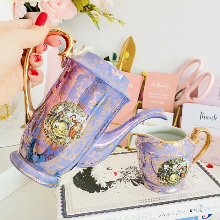 Set Ceainic & Letiera Fragonard Mov, Portelan Vintage [2]