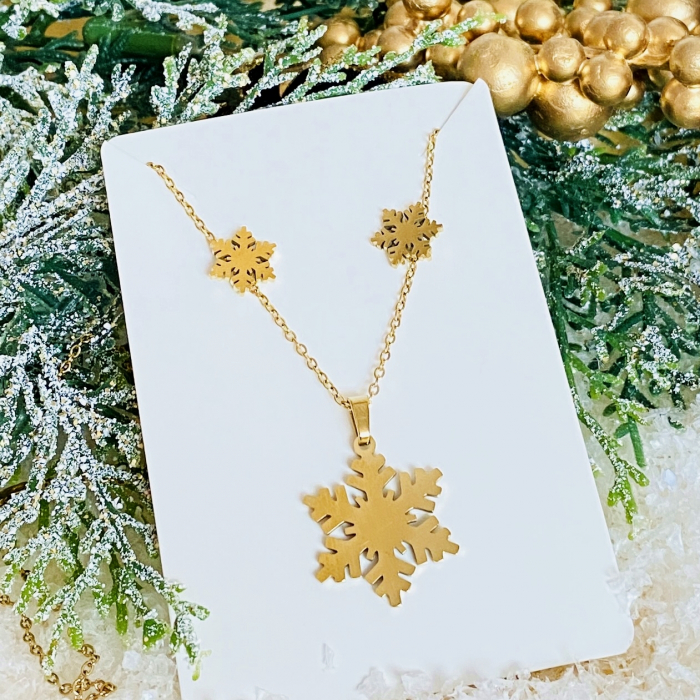 Set Colier & Cercei Fulg Zapada Auriu - Otel Inoxidabil, Cercei Secret Santa, Cercei Dama [2]