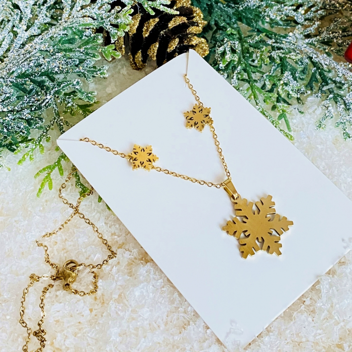 Set Colier & Cercei Fulg Zapada Auriu - Otel Inoxidabil, Cercei Secret Santa, Cercei Dama [6]