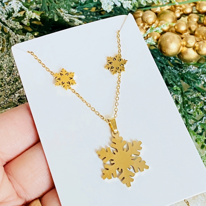 Set Colier & Cercei Fulg Zapada Auriu - Otel Inoxidabil, Cercei Secret Santa, Cercei Dama [3]