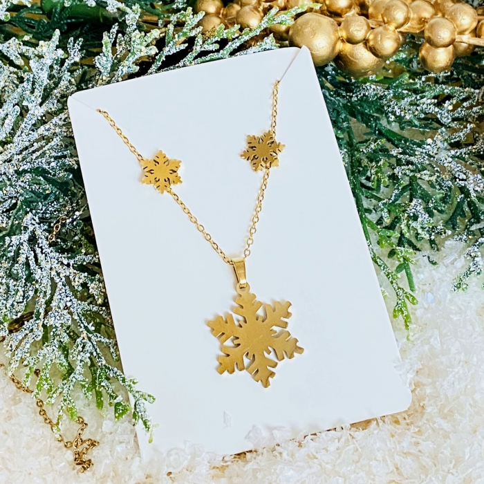 Set Colier & Cercei Fulg Zapada Auriu - Otel Inoxidabil, Cercei Secret Santa, Cercei Dama [5]