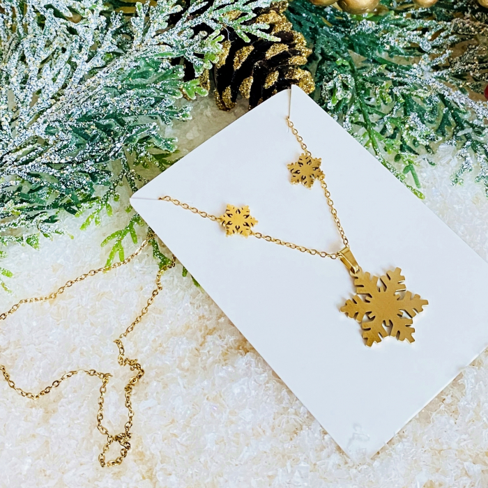 Set Colier & Cercei Fulg Zapada Auriu - Otel Inoxidabil, Cercei Secret Santa, Cercei Dama [4]