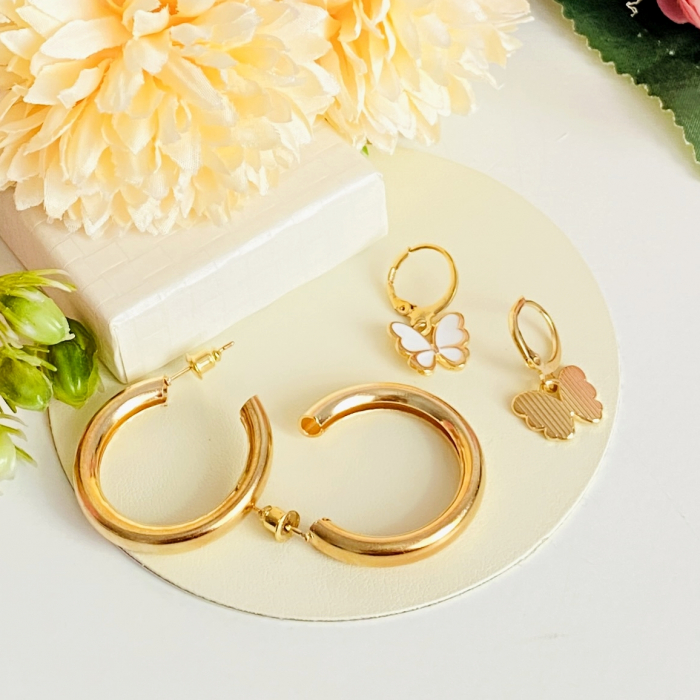 Set Cercei Hoop & Fluturi Albi, Cercei Dama, Bijuterii Femei [4]