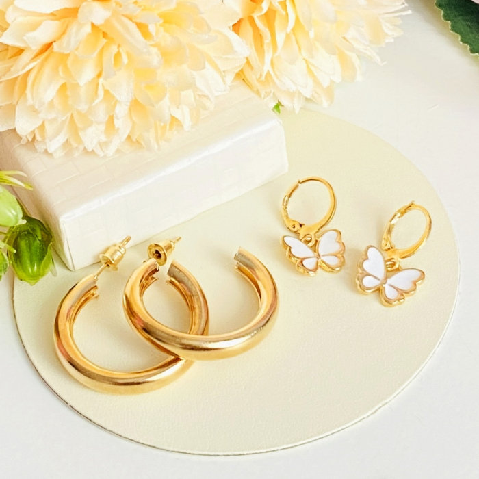 Set Cercei Hoop & Fluturi Albi, Cercei Dama, Bijuterii Femei [6]