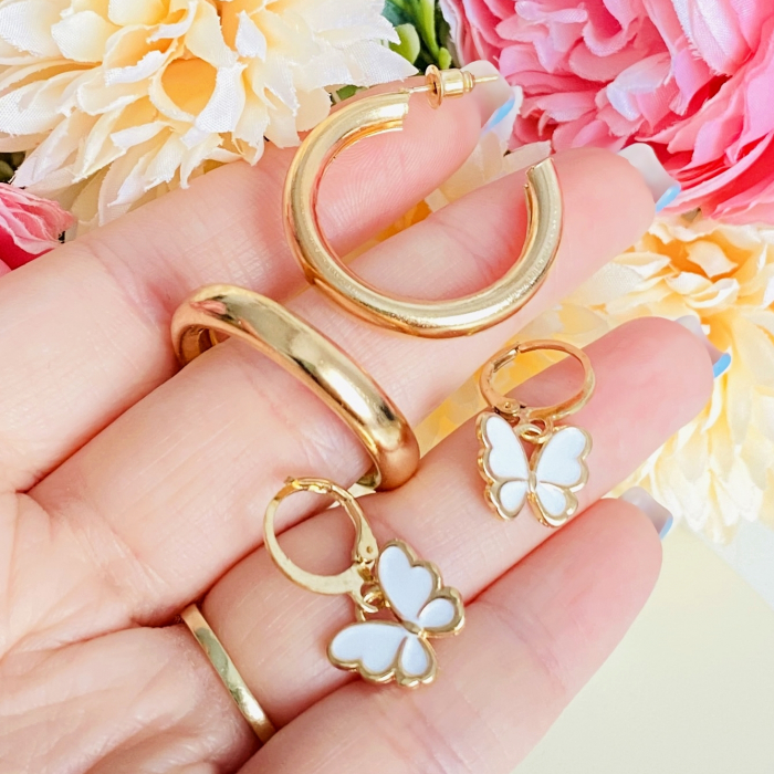 Set Cercei Hoop & Fluturi Albi, Cercei Dama, Bijuterii Femei [5]