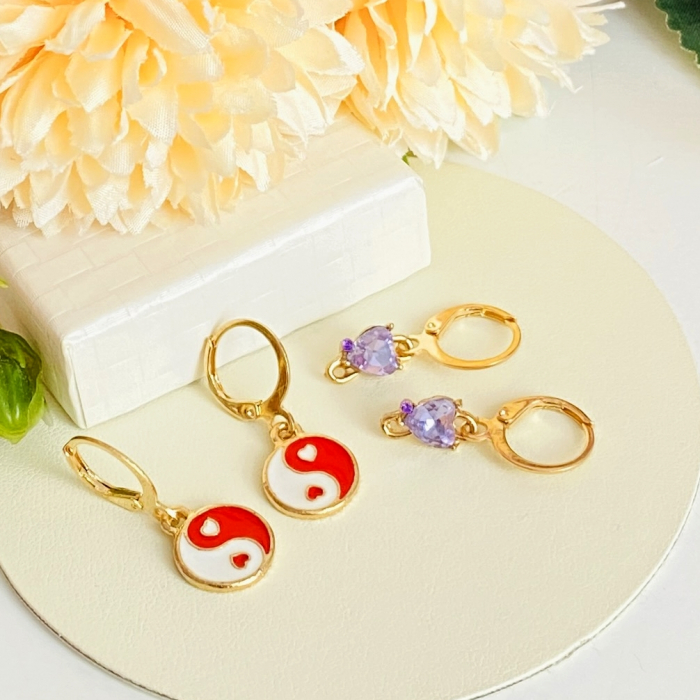 Set Cercei Inimi Yin Yang Rosu, Cercei Dama, Bijuterii Femei [3]