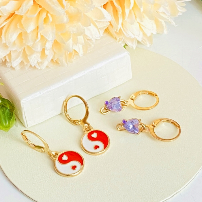 Set Cercei Inimi Yin Yang Rosu, Cercei Dama, Bijuterii Femei [1]
