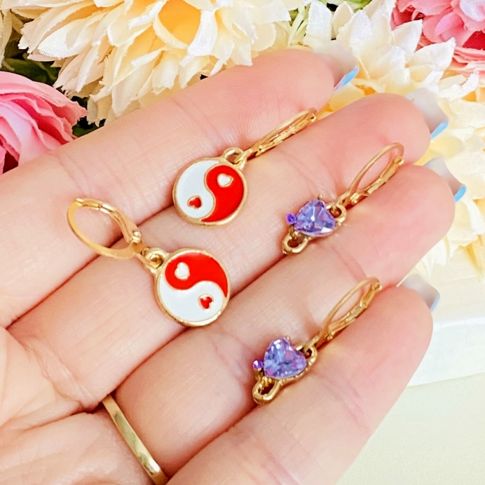 Set Cercei Inimi Yin Yang Rosu, Cercei Dama, Bijuterii Femei [2]