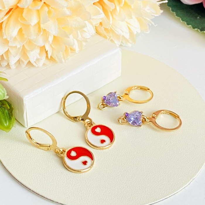 Set Cercei Inimi Yin Yang Rosu, Cercei Dama, Bijuterii Femei [4]