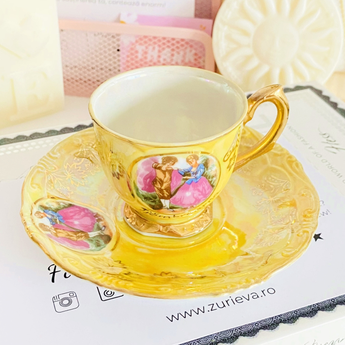 Set cescuta & farfurie Fragonard Galben, Decoratiuni Vintage [4]