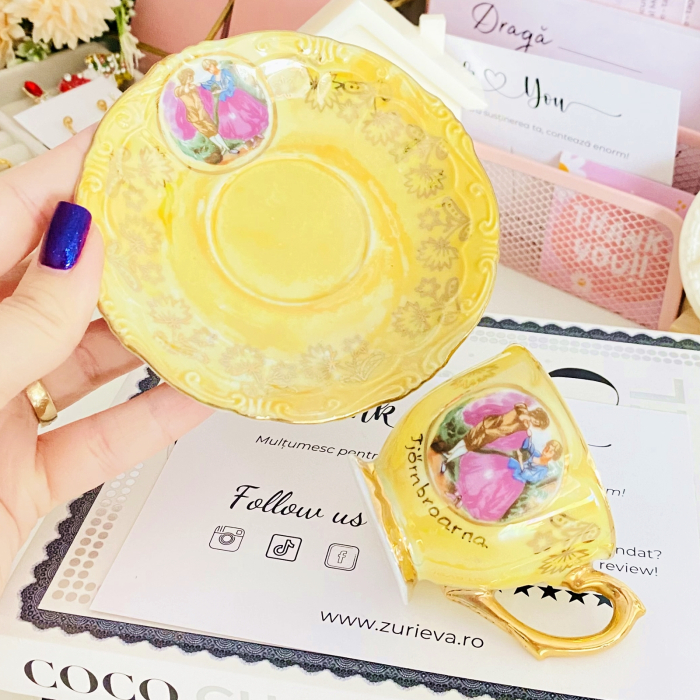 Set cescuta & farfurie Fragonard Galben, Decoratiuni Vintage [3]